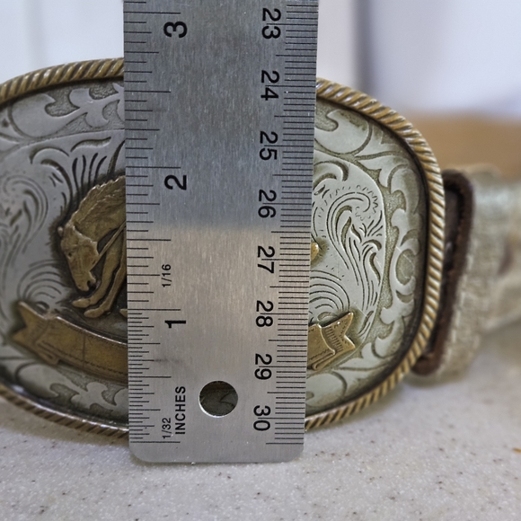 Vintage German Silver Western Belt Buckle and Tony Llama Belt - Picture 8 of 8
